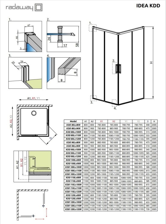 Kabina prysznicowa Radaway Idea Gold KDD 100x110x200,5 przejrzysta, złota