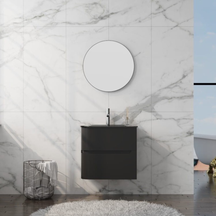 Szafka wisząca z umywalką szklaną Atlanta Black 600 Lavita