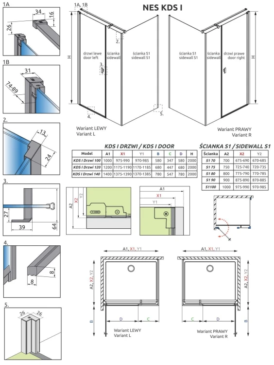 Kabina Radaway Nes KDS I 140x100x200 prawa szkło przejrzyste