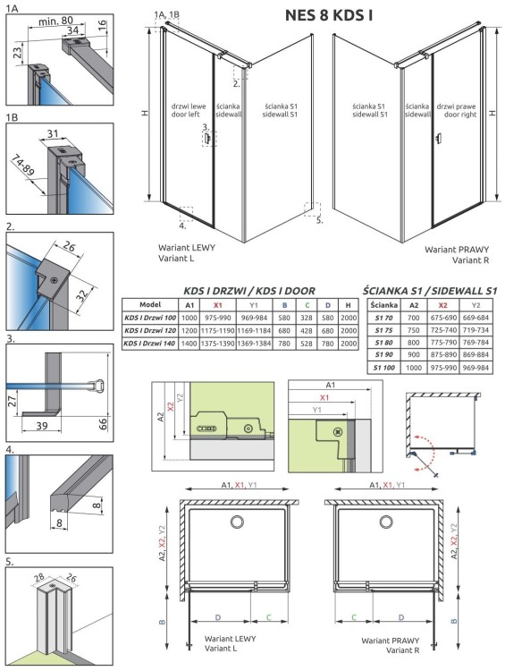 Kabina Radaway Nes 8 KDS I 100x100x200 prawa, szkło przejrzyste