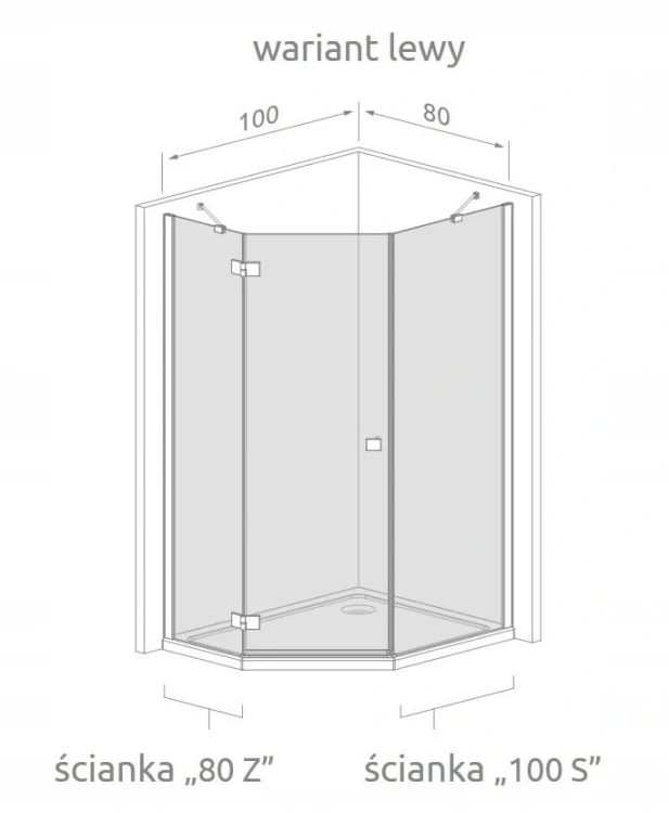 Kabina pięciokątna Radaway Nes Black PTJ 80x100x200 przejrzysta, lewa