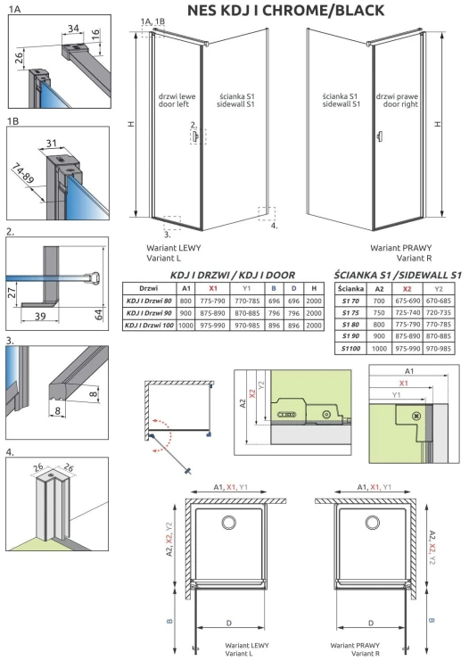 Kabina prysznicowa Radaway Nes KDJ I 90x90x200 prawa szkło przejrzyste