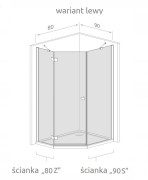 Kabina pięciokątna Radaway Nes Black PTJ 80x90x200 przejrzysta, lewa