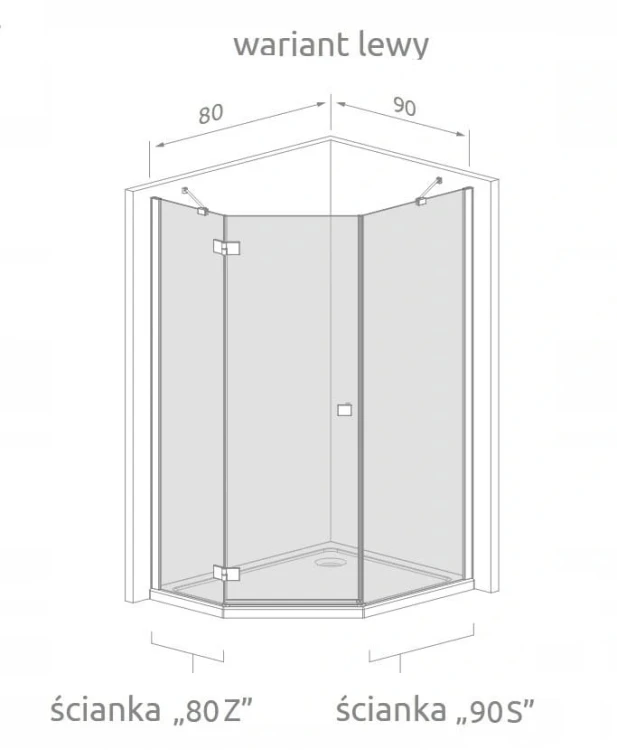 Kabina pięciokątna Radaway Nes Black PTJ 80x90x200 przejrzysta, lewa
