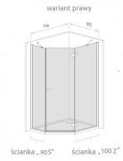 Kabina pięciokątna Radaway Nes Black PTJ 100x90x200 przejrzysta, prawa
