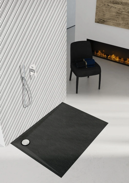 Brodzik prostokątny LIBRA Black Stone 80x100 Schedpol Schedline, czarny