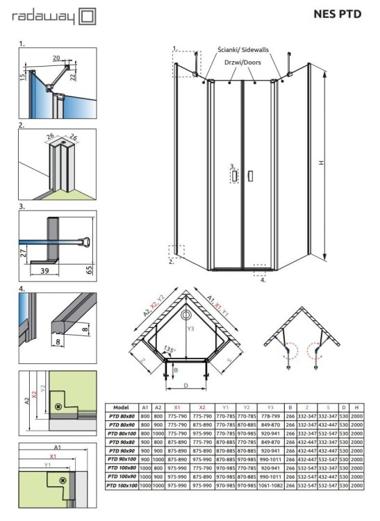Kabina pięciokątna Radaway Nes PTD 100x80x200 przejrzysta