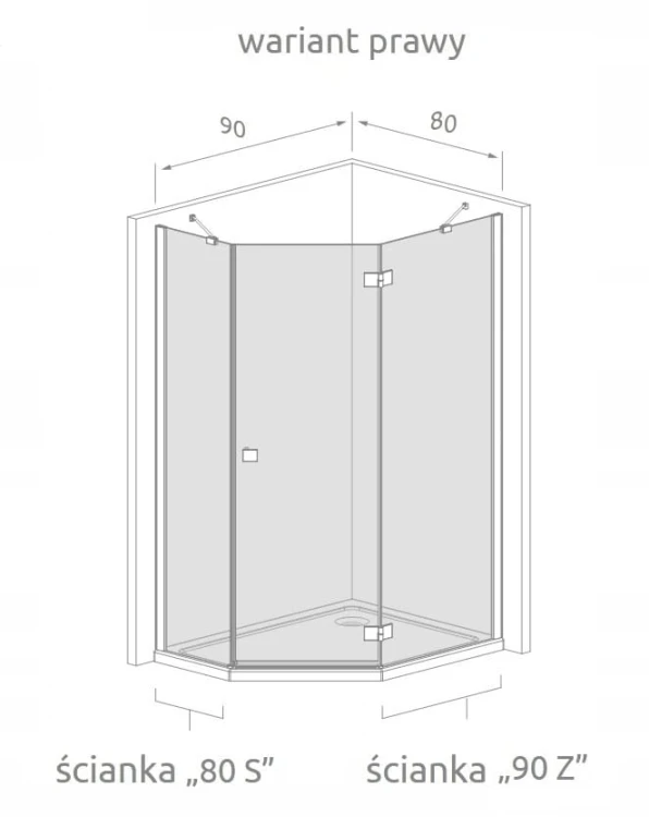 Kabina pięciokątna Radaway Nes Black PTJ 90x80x200 przejrzysta, prawa