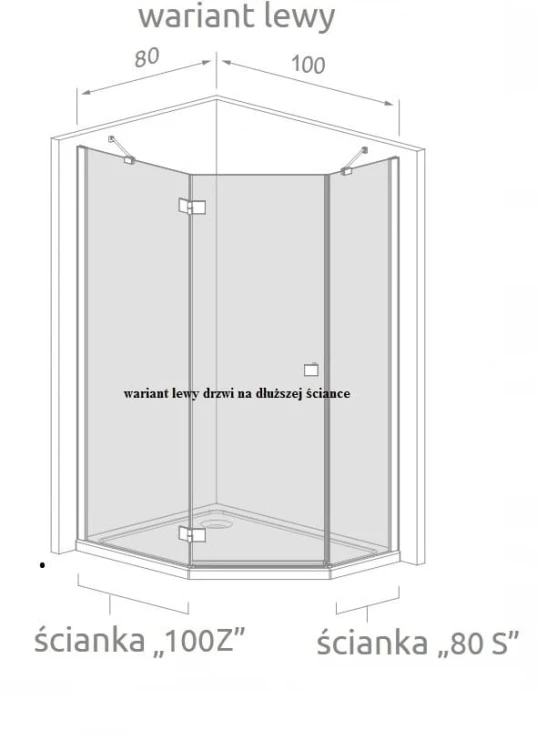 Kabina pięciokątna Radaway Nes Black PTJ 100x80x200 przejrzysta, lewa