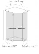 Kabina pięciokątna Radaway Nes Black PTJ 90x80x200 przejrzysta, lewa