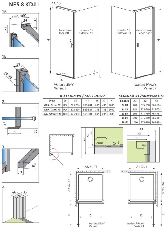 Kabina Radaway Nes 8 KDJ I 90x90x200 lewa, szkło przejrzyste