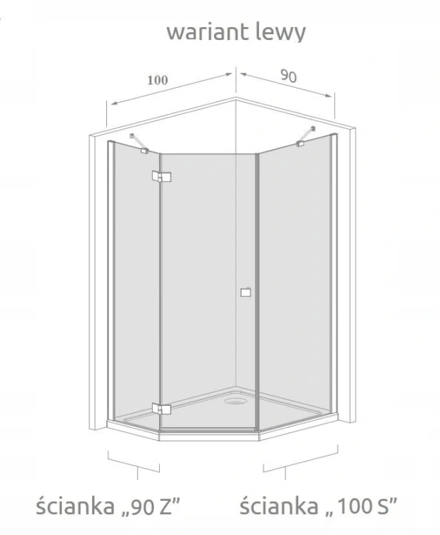 Kabina pięciokątna Radaway Nes Black PTJ 90x100x200 przejrzysta, lewa