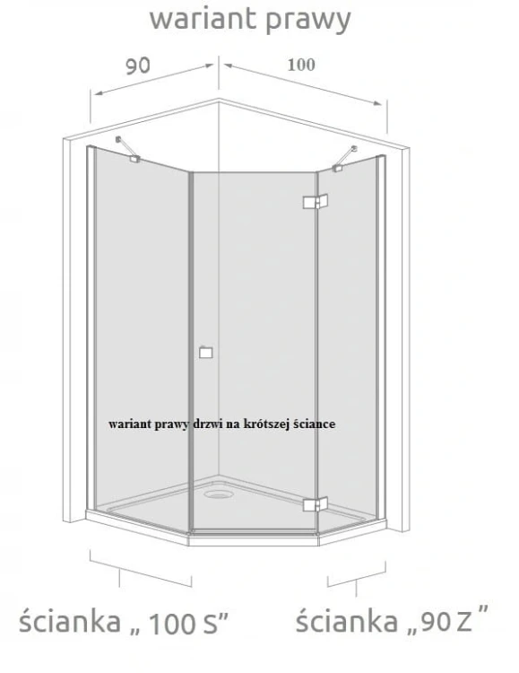 Kabina pięciokątna Radaway Nes Black PTJ 90x100x200 przejrzysta, prawa