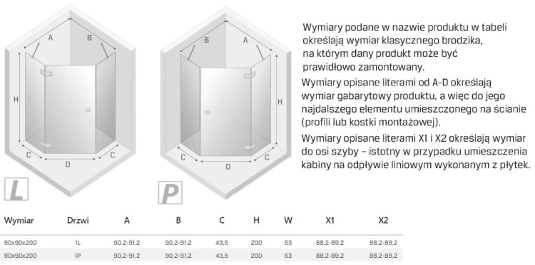 Kabina pięciokątna New Trendy Eventa 90x90x200 chrom prawa