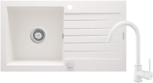 Zlewozmywak granitowy z baterią 1-komorowy z ociekaczem Zorba Deante