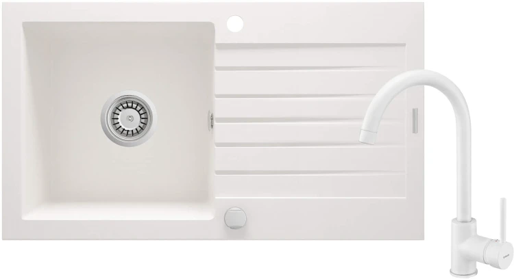 Zlewozmywak granitowy z baterią 1-komorowy z ociekaczem Zorba Deante