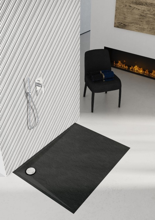 Brodzik prostokątny LIBRA Black Stone 90x100 Schedpol Schedline, czarny