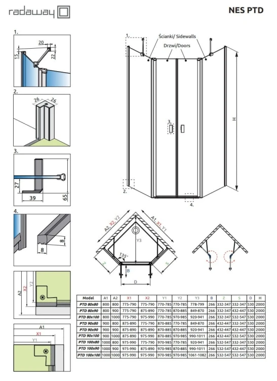 Kabina pięciokątna Radaway Nes PTD 100x90x200 przejrzysta