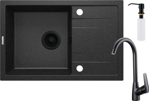 Zlewozmywak granitowy 1-komorowy Corio Deante grafit bateria dozownik