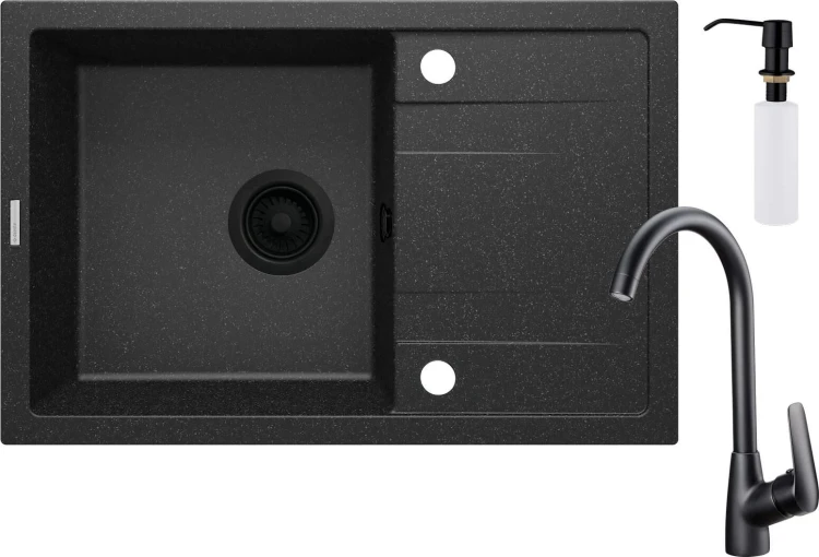 Zlewozmywak granitowy 1-komorowy Corio Deante grafit bateria dozownik