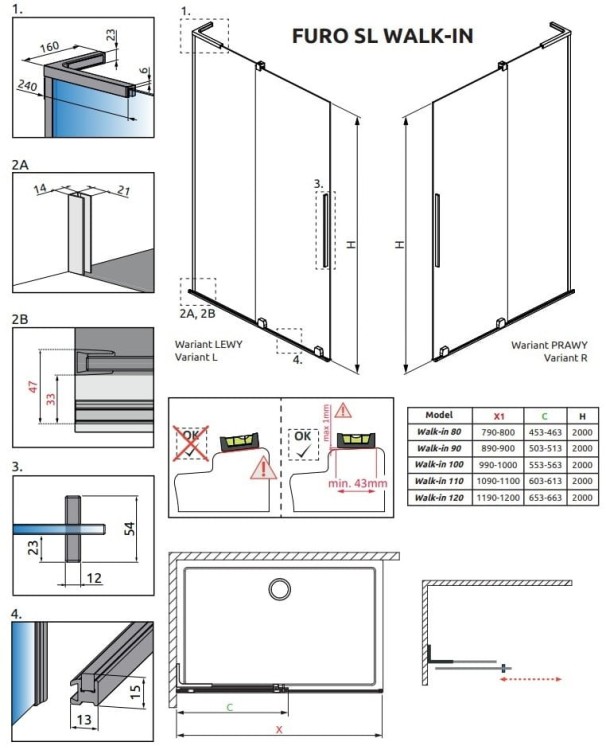 Kabina prysznicowa Furo SL Walk-in Radaway prawa