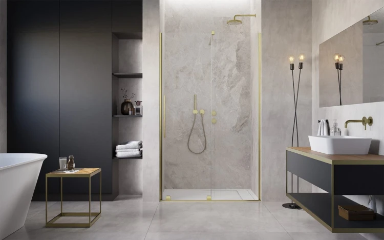 Drzwi prysznicowe Furo Brushed Gold DWJ Radaway prawe złote