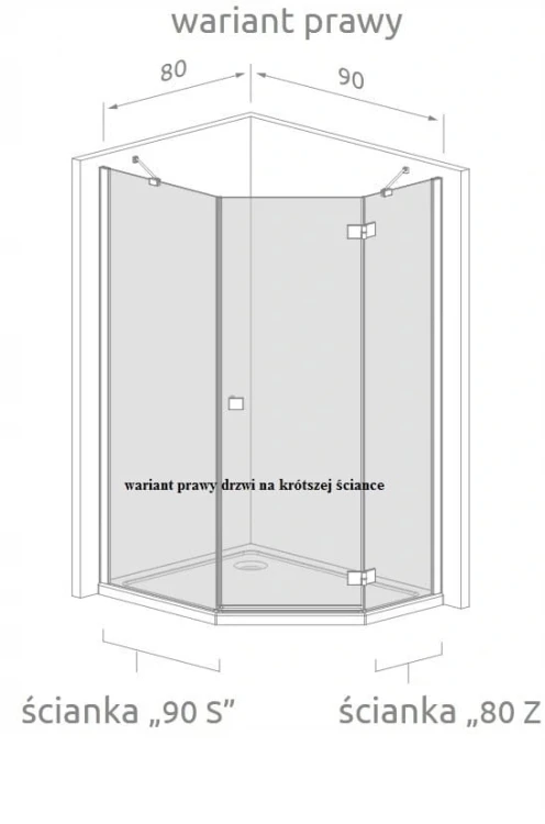 Kabina pięciokątna Radaway Nes PTJ 80x90x200 szkło przejrzyste, wersja prawa