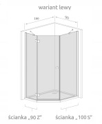 Kabina pięciokątna Radaway Nes PTJ 90x100x200 szkło przejrzyste, wersja lewa