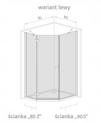 Kabina pięciokątna Radaway Nes PTJ 80x90x200 szkło przejrzyste, wersja lewa