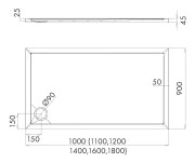 Brodzik prostokątny Sharper 90x140 Schedline, biały