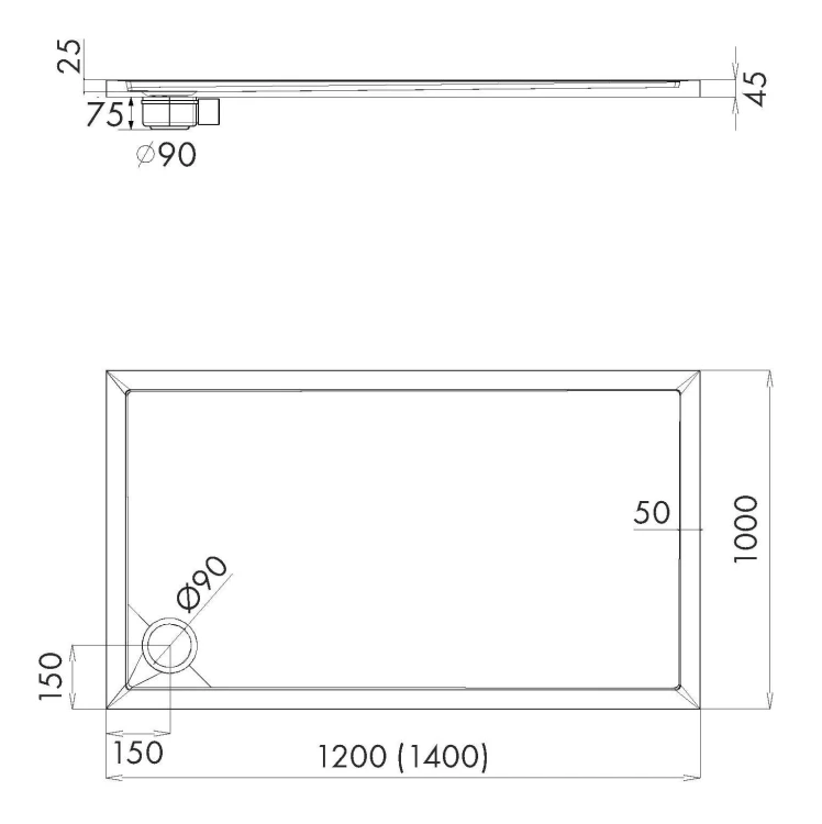 Brodzik prostokątny Sharper 100x120 Schedline biały