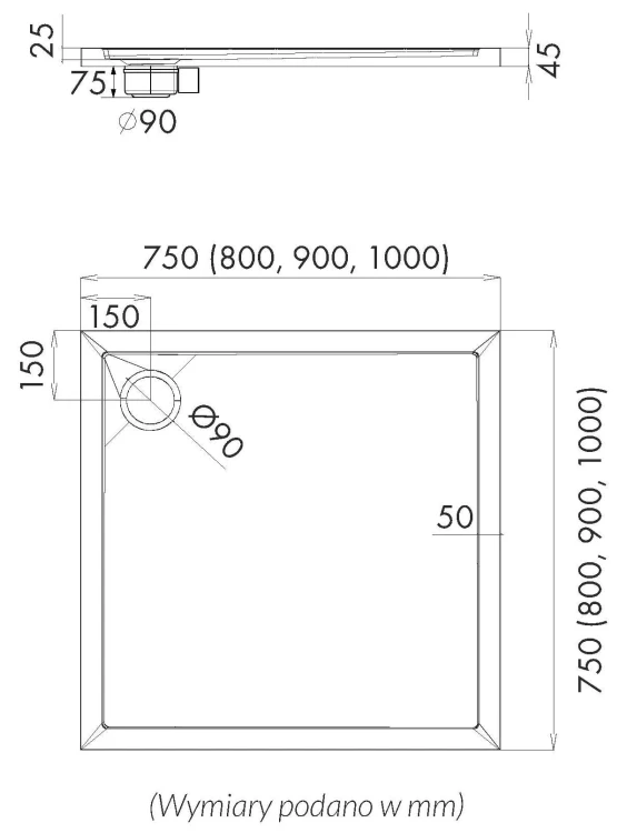Brodzik kwadratowy Sharper Cement Stone 80x80 Schedline szary