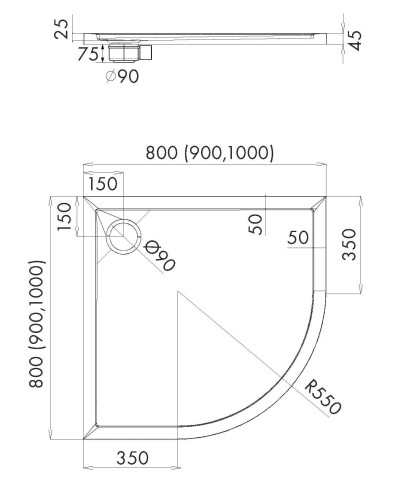 Brodzik półokrągły Sharper Cement Stone 80x80 Schedline szary