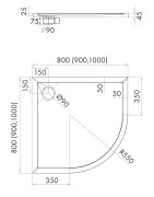 Brodzik półokrągły Sharper Cement Stone 90x90 Schedline szary