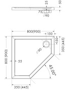 Brodzik pięciokątny Sharper Cement Stone 90x90 Schedline szary