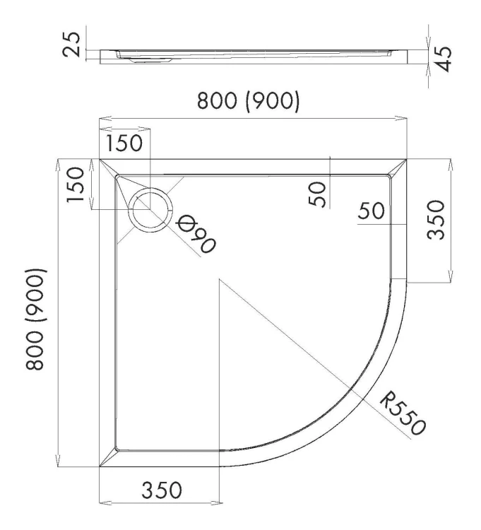 Brodzik półokrągły SHARPER BLACK MAT 90x90 Schedline, czarny