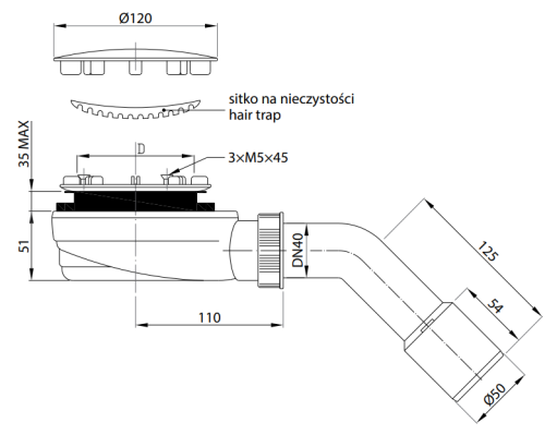 Syfon brodzikowy R510 90mm RADAWAY