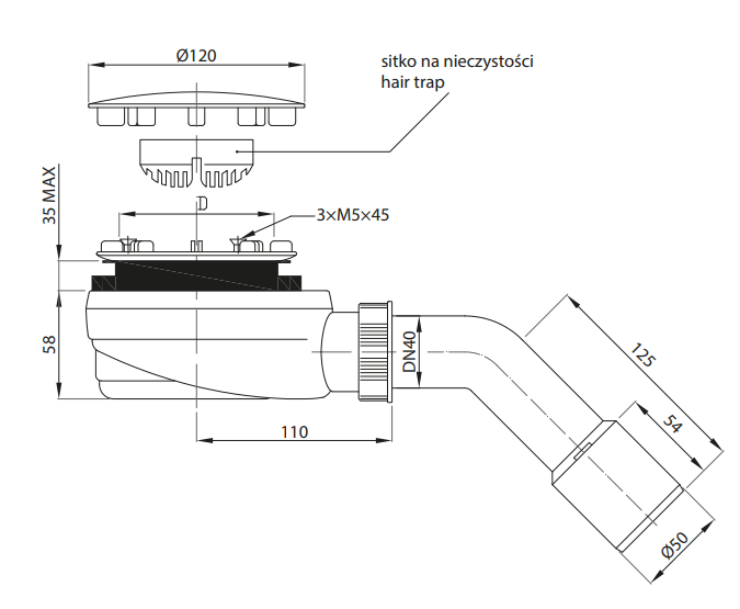 Syfon brodzikowy Radaway R580 White biały 90mm