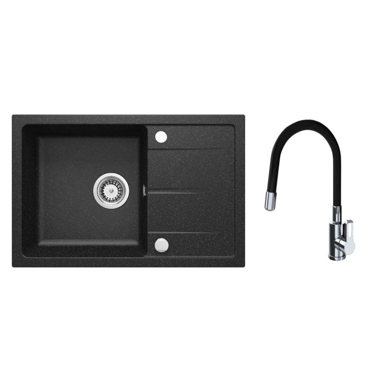 Zlewozmywak grafitowy Deante Leda + bateria z giętą wylewką