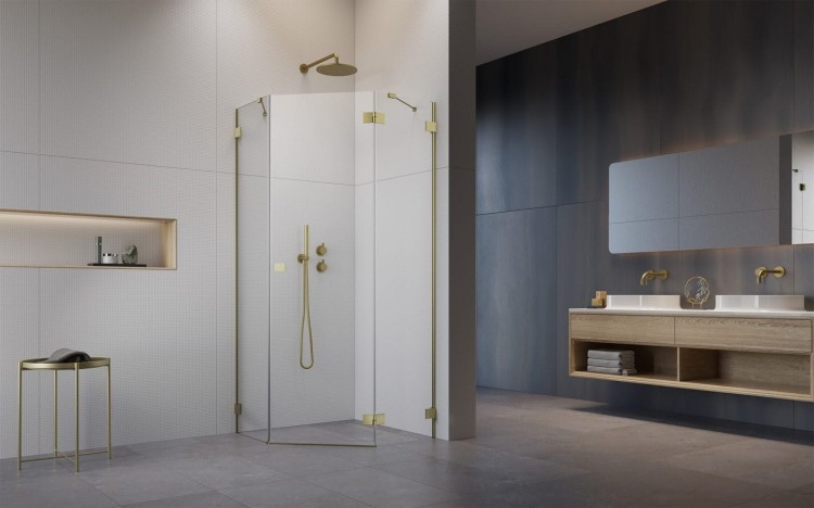 Kabina pięciokątna Essenza Pro 8 Brushed Gold PTJ Radaway prawa