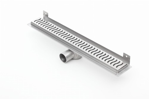 Odpływ liniowy ścienny z flanszą i metalowym syfonem Kesmet 110 cm z rusztem Wave