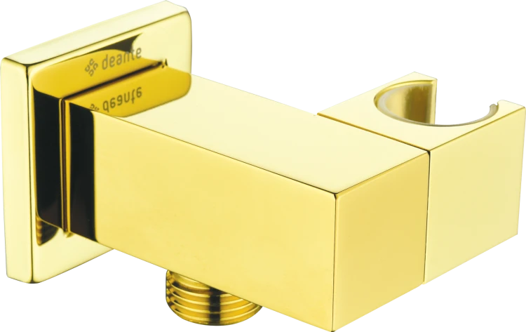 Przyłącze kątowe kwadratowe złote z uchwytem na słuchawkę Cascada Deante