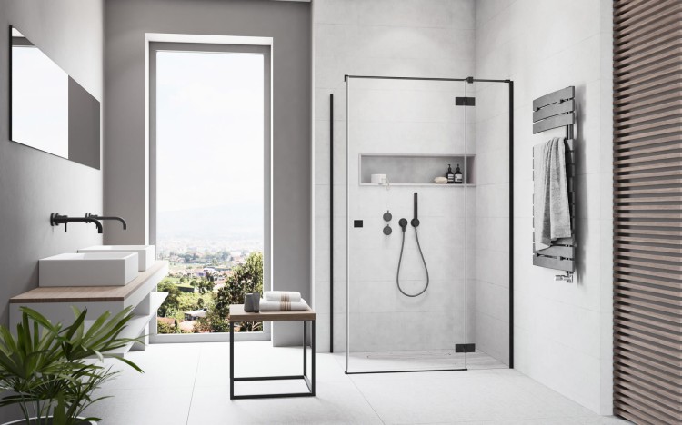 Kabina Radaway Essenza Black KDJ 90x90x200 prawa, szkło przejrzyste