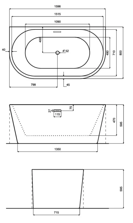rysunek techniczny wanny