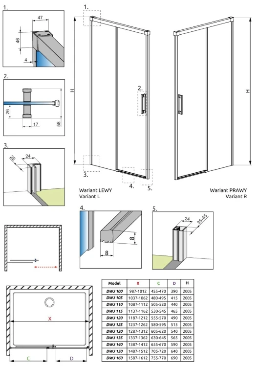 Drzwi prysznicowe Radaway Idea DWJ 105x200,5 prawe