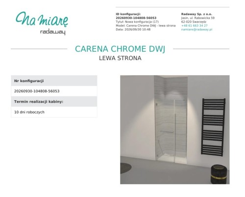 Drzwi prysznicowe Radaway Carena DWJ 105x195 lewe UltraClear
