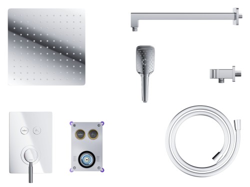 Zestaw prysznicowy podtynkowy corsan box przyciskowy deszczownica 25cm chrom