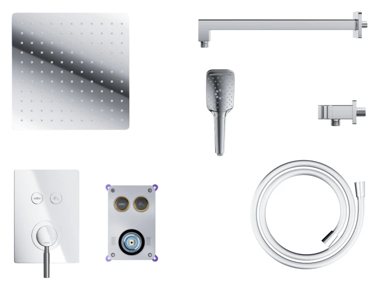 Zestaw prysznicowy podtynkowy corsan box przyciskowy deszczownica 25cm chrom