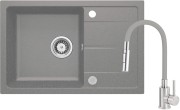 Zlewozmywak granitowy z baterią szary metalik Leda Deante