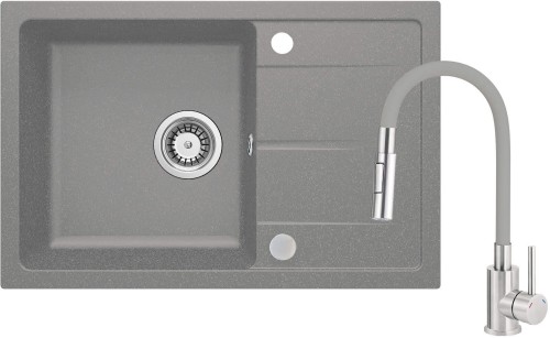 Zlewozmywak granitowy z baterią szary metalik Leda Deante